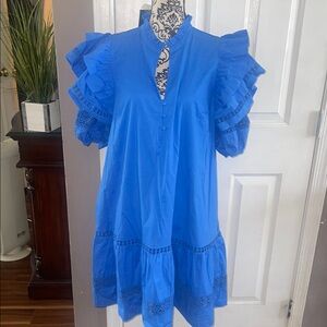 Crown & Ivy Vibrant Blue Ruffle Midi Dress